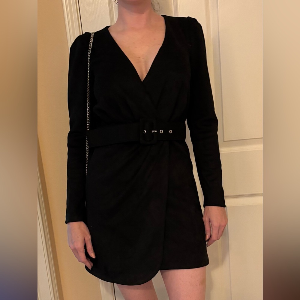 Jason Wu Black Suede Long Sleeve Belted Dress with tags